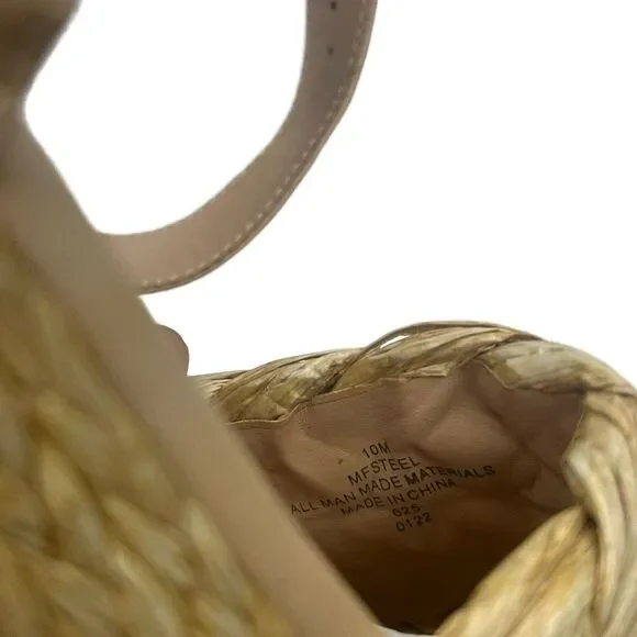 Marc Fisher Platform Sandal 10 Espadrille Neutral Summer Chic Raffia Beige Steel - Picture 9 of 13